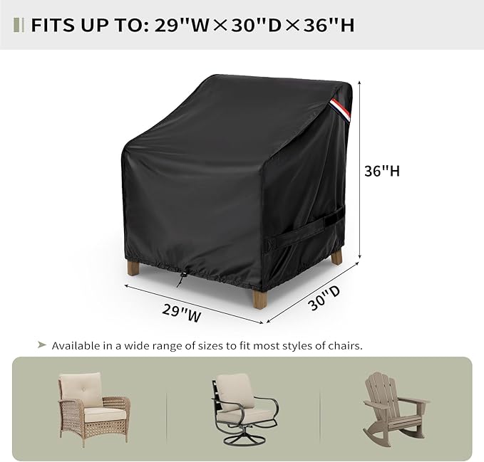 KylinLucky Waterproof Patio Chair Covers 2 Pack 29Wx30Dx36H Inches, All Weather Heavy Duty Outdoor Furniture Covers Black