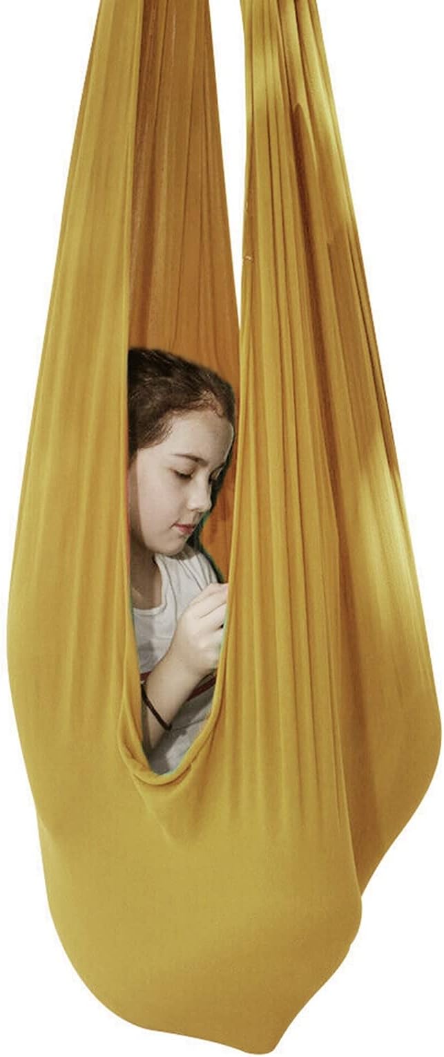 Sensory Swing for adults Indoor kids Therapy Swing Adjustable Calming Snuggle Hammock durable soft strong fabric swing Great for Sensory Integration stimulation ( Color : Gold , Size : 1.5M x 2.8M )