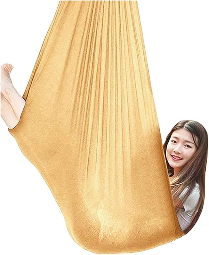 Indoor Hammock Swing Chair, Sensory for Kids, Cuddle Adjustable Aerial Yoga, Therapy Snuggle Children Autism ADHD and Aspergers (Color : Gold, Size : 150x280cm/59x110in)