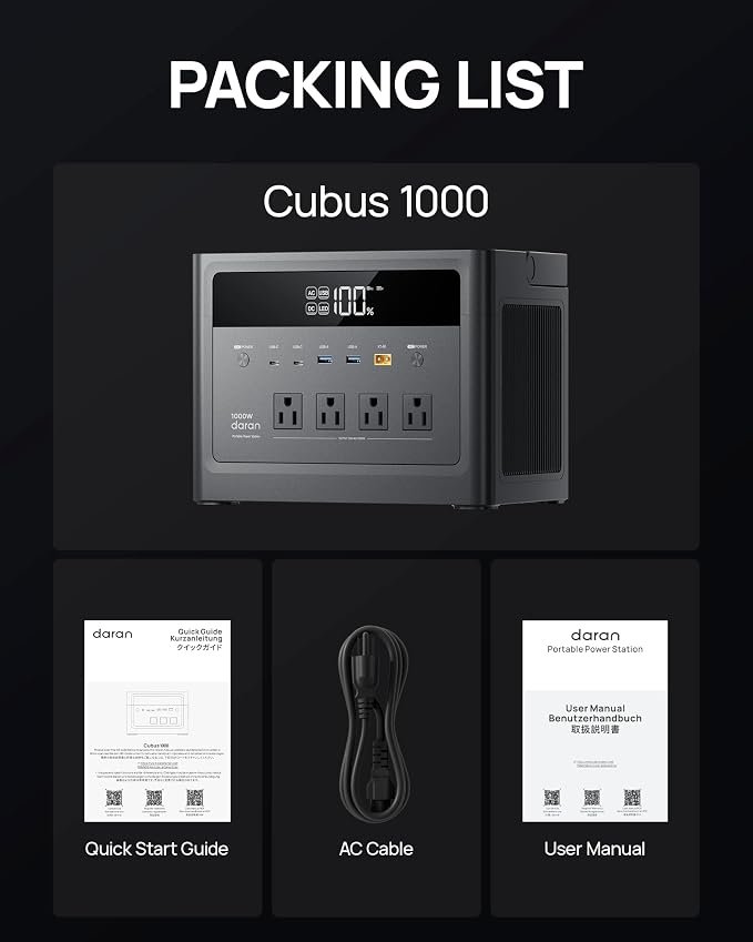 DaranEner 576Wh Solar Generator 1000W, Portable Power Station with 100W USB-C PD Output, 110V Pure Sine Wave AC Outlet Backup LiFePO4 Battery for Outdoors Camping, Home, Emergency, RVs (Peak 2000W)