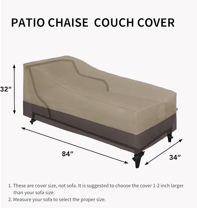 Easy-Going Waterproof Outdoor Chaise Lounge Cover, Heavy Duty Patio Lounge Chair Cover, Windproof Outdoor Furniture Cover with Air Vent 1 Pack-84Wx34Dx32H inch, Camel/Dark Brown