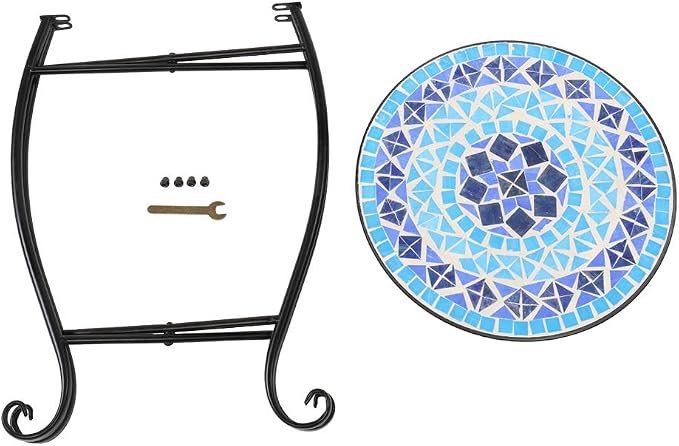 Mosaic Outdoor Side Table, 14inch Round Small Patio Accent Table Ottoman Mosaic Bistro Table Indoor End Table for Yard, Garden, Living Room, Bistro Balcony or Lawn (Dark Blue, 14'')