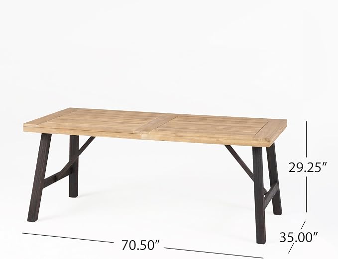 70.5'' Outdoor Patio Dining Table & 2 Bench for 4, Acacia Wood Farmhouse Dining Table Set Outdoor & Indoor Furniture for Patio Porch Garden, H-Shaped Base, 3-Pcs, Light Brown