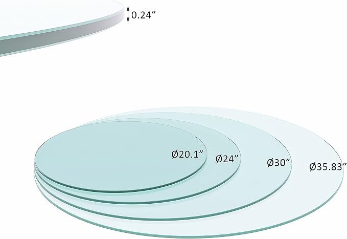 24" Round Glass Table Top - 1/4" Thick Flat Polish Edge Tempered Glass, Replacement Glass Table Top for Kitchen/Patio