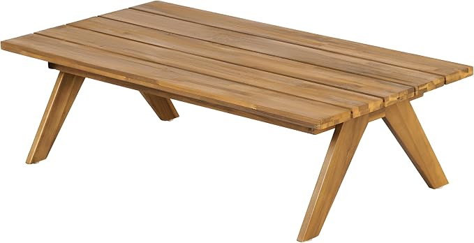 Christopher Knight Home Adele 12.25" Height Outdoor Coffee Table, Acacia Wood Accent Table with Slatted Panel Design, Rectangular Patio Table for Garden Balcony, Low Maintenance Patio Furniture, Teak