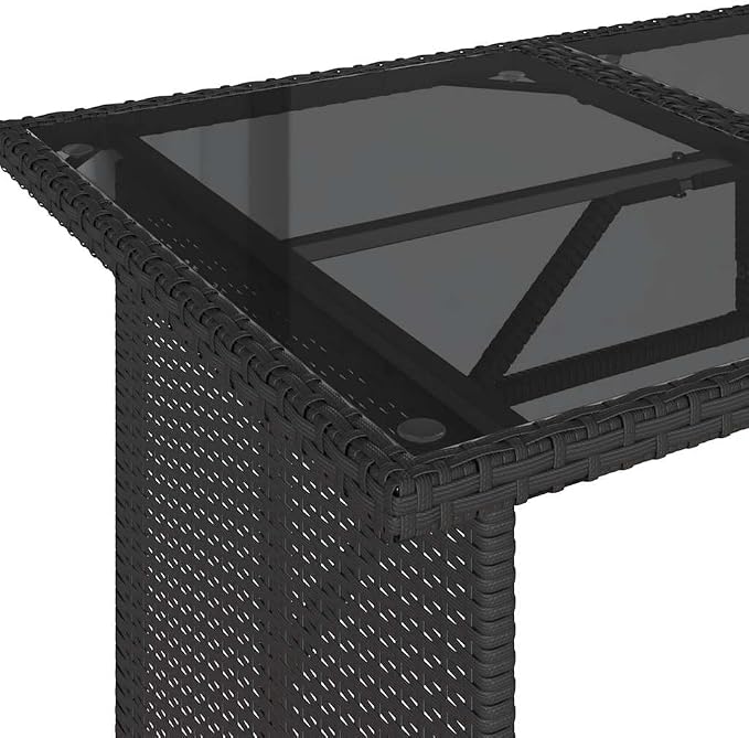 Powder Coated Steel Frame Garden Furniture with Weather Resistant Poly Rattan and Outdoor Dining Table with Tempered Glass Top