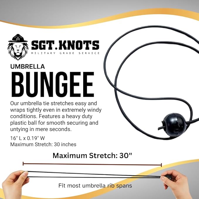 SGT KNOTS Patio Umbrella Bungee Cord (1 Pack or 2 Pack) Bungee Cord with Ball - Flexible & Durable Umbrella Tie - Moisture, Abrasion, Extreme Temperatures, Weather Resistant - 2 Colors