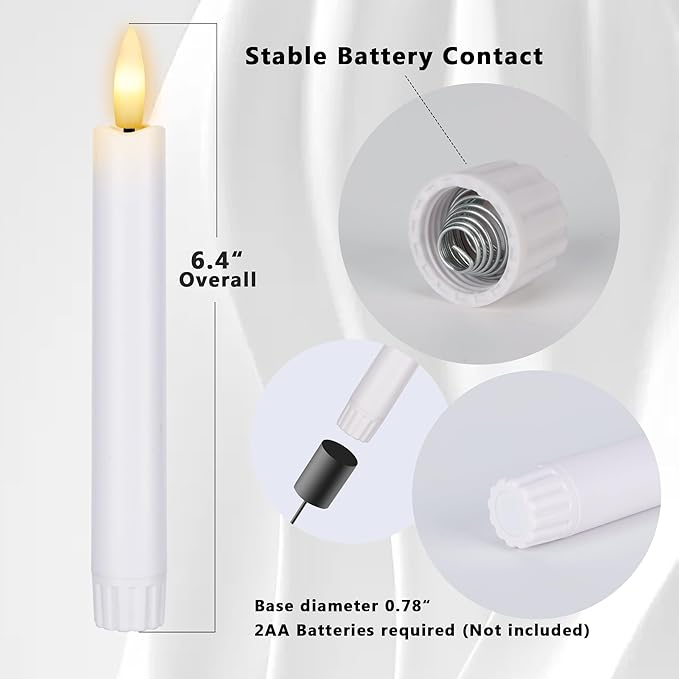 Battery Operated Flameless Taper Candles with Remote, 6.4 Inch White LED Candlesticks Flickering, Short Flameless Candles Decorative for Weeding Home Party Festival, 8 Pack