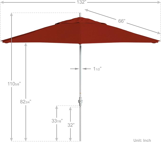 California Umbrella 11Ft Premium Sunbrella Patio Umbrella, Hand-Crank, Tilt-Collar, White Frame, Terracotta Fabric