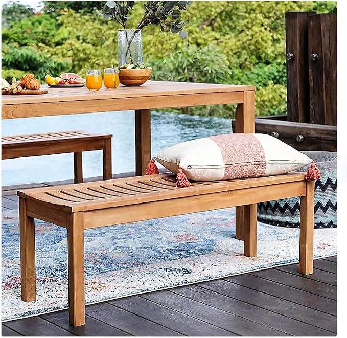 3-Piece Outdoor Dining Set, Teak Wood Table and Benches, Stylish and Durability. Patio Garden Furniture. It's a Perfect Addition to a Patio, Garden, or Deck.