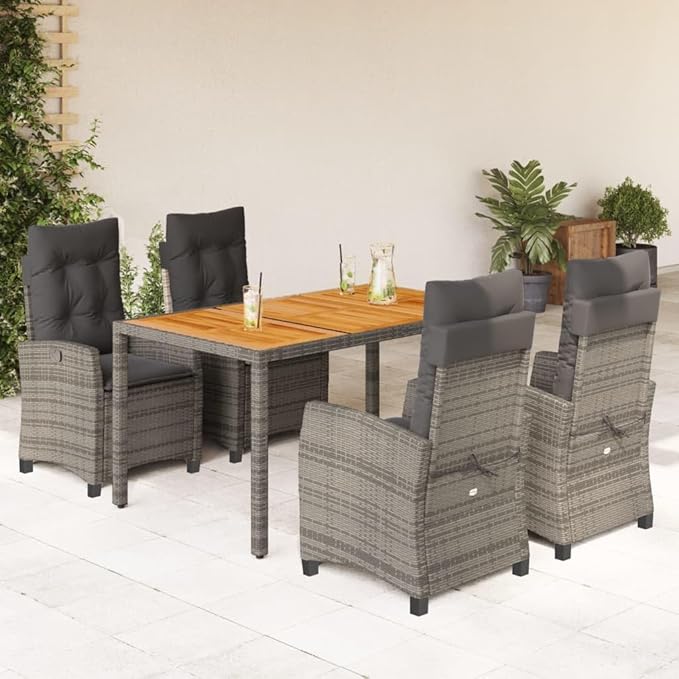 Outdoor Seating Furniture,Outdoor Conversation Sets,5 Piece Patio Dining Set with Cushions Gray Poly RattanSuitable for Patio, Garden, Gazebo Low