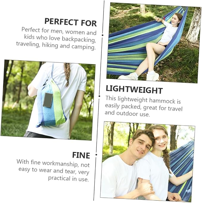 GANAZONO Double Camping Hammock Canvas Swing for Two, Portable Outdoor Garden Travel Hammock with Widened Thickened Blue Canvas, Suitable for Adults