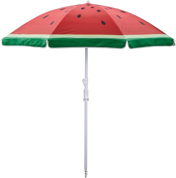 6.5ft Outdoor Beach Umbrella with Sand Anchor, Tilt and UV50+ Sun Protection, Lightweight & Portable, Perfect for Beach, Camping, Sports, Pool,Gardens and Balcony (6.5ft, Watermelon)