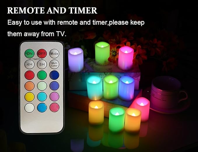 Multi Color Changing Votive Flameless Candles with Remote and Timer - Battery Operated Led Tea Light Candles，Set of 10 Colored Flickering Candles for Birthday, Wedding, Anniversary Easter Party Décor.
