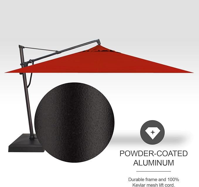 Treasure Garden AKZ PLUS Cantilever Umbrella 10'x13' Rectangular Sunbrella Jockey Red Canopy and Black Frame with Rolling Base