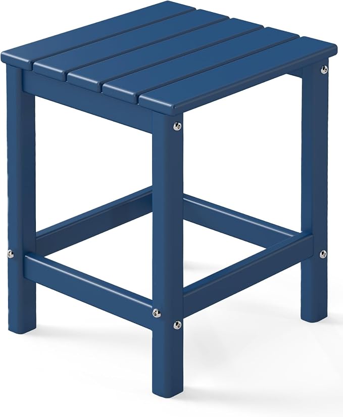 GREENVINES Adirondack-Outdoor-Side-Table | Single-Tier | 14 x 13 Inches | HDPE Plastic | All Weather | Blue | Outside End Tables | for Patio Porch Backyard Indoor