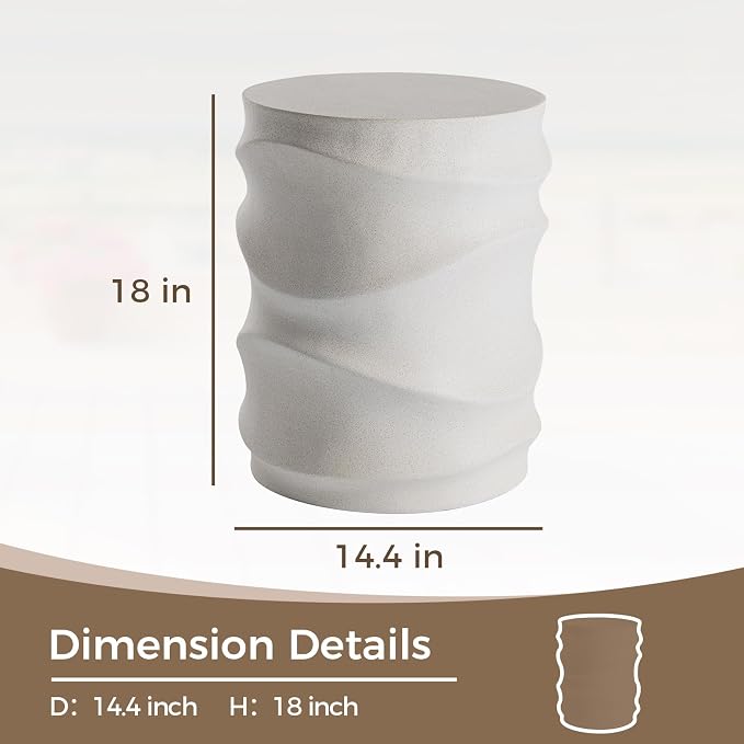 COSIEST Set of 2 Outdoor Side Table, 2 Pieces Concrete Side Table for Patio, Streamlined Lightweight Accent Table, Decorative Patio Garden Stools, Plant Stand Drum Table, Round, Spotted White