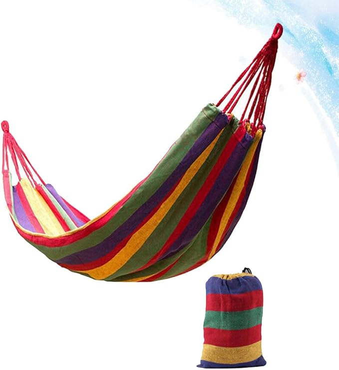 BESPORTBLE Double Canvas Camping Hammock for Two with Thickened 280x150cm Red Fabric, Outdoor Swing Sleeping Bed with Two Bind Ropes and Carry Bag for Patio Backyard Camping