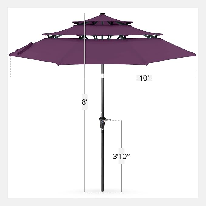 Best Choice Products 10ft 3-Tier Market Patio Umbrella, Outdoor Sun Shade with Tilt, Crank Lift, 8 Ribs for Backyard, Deck, Poolside