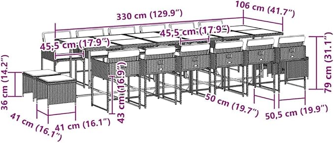 17 Piece Garden Dining Set, 16-Seater Outdoor Patio Furniture with Foldable Table and High-Back Chairs, Black Synthetic Poly Rattan
