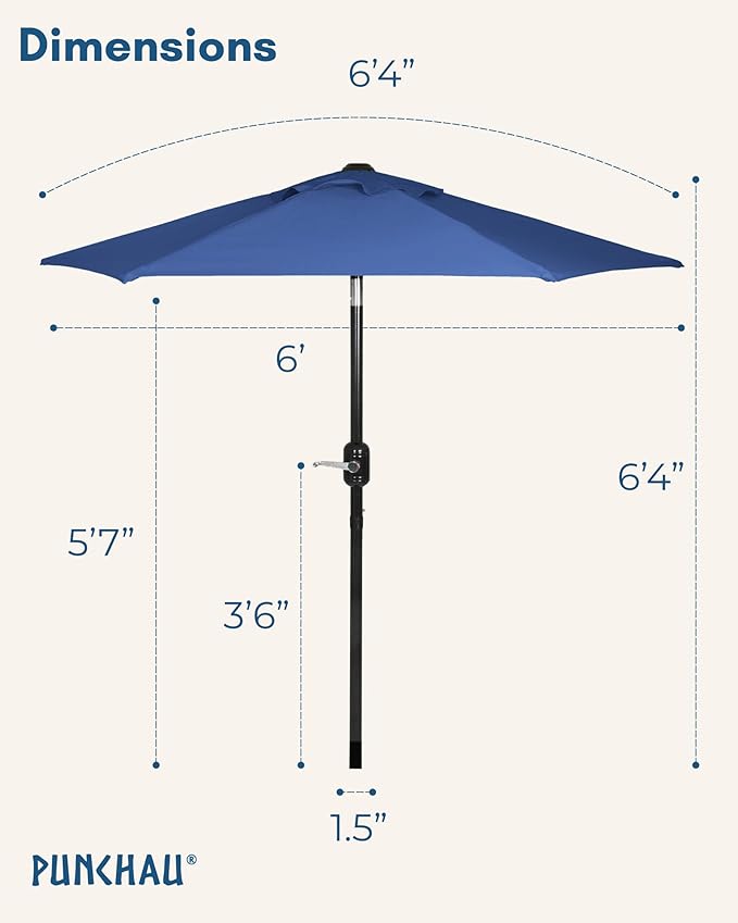 6 Ft Outdoor Patio Umbrella, Easy Open/Close Crank and Push Button Tilt Adjustment - Blue Market Umbrellas