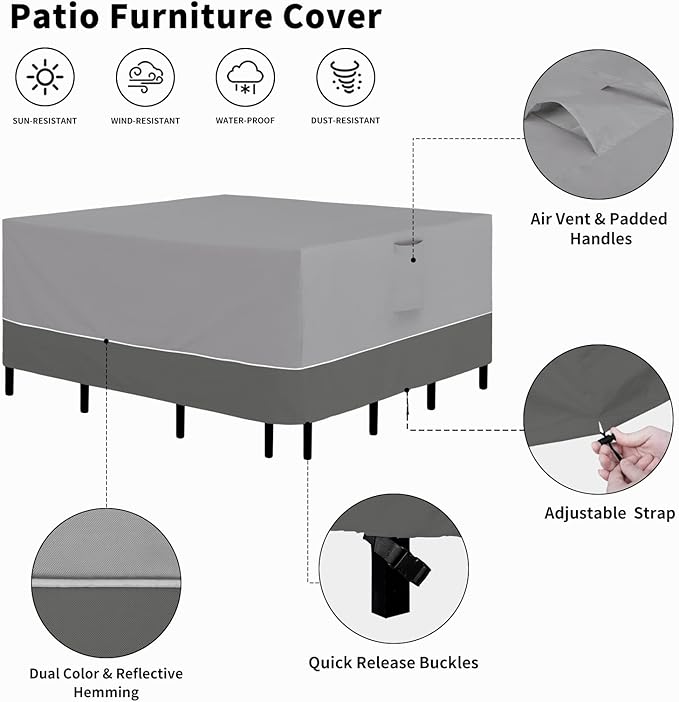 Easy-Going Patio Furniture Cover 76"x76" Square Outdoor Table and Chair Set Covers Waterproof UV Resistant Outdoor Sectional Sofa Set Covers, Gray/Dark Gray