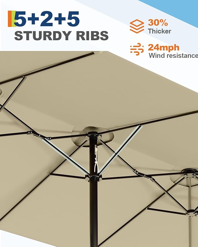 GarveeLife 13 ft large patio umbrella, Double-Sided outdoor umbrellas with Fade Resistant Canopy for Deck Pool Garden Backyard (Beige, 13 ft)