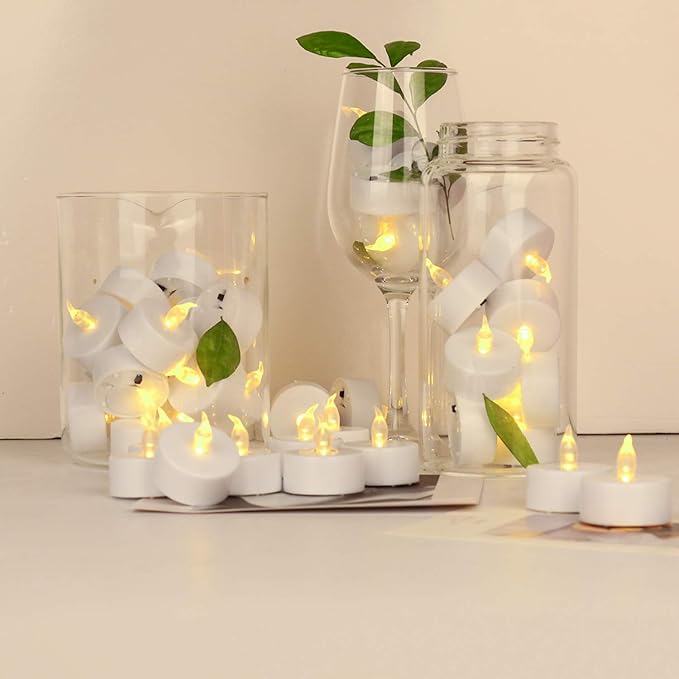100Pack Battery Tea Lights candles- LED Tea Lights Realistic Bright Flickering Holiday Gift Operated Flameless LED Tea Light for Seasonal & Festival Celebration Warm Yellow Lamp Battery Powered