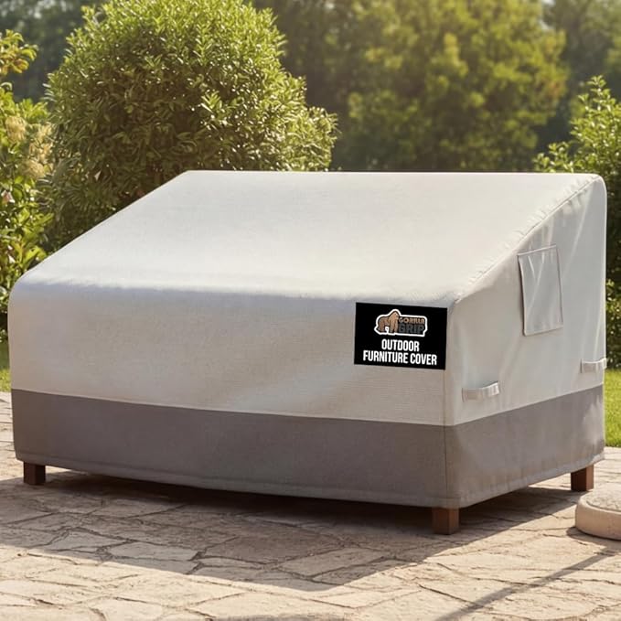 GORILLA GRIP Waterproof Large Outdoor Patio Sofa Cover, 2 Seater 58 Inch, Heavy Duty 600D Furniture Covers Sets for Winter, Keep Cushions Dry, Protects from Sun, Snow, Rain, Windproof, UV Coated