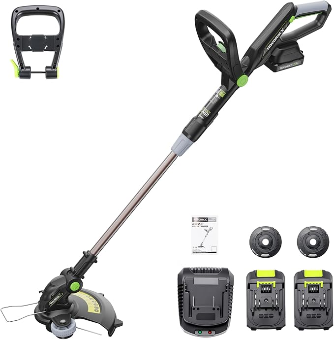 NovorikX 20V String Trimmer Cordless, 12 Inch Battery Powered Grass Trimmer for Women & Seniors, 2 x 2.0Ah Batteries & Charger Included, 3.7lbs Light Weight Weed Wacker