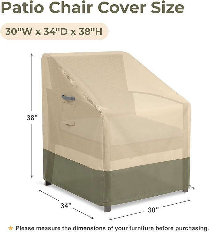 BPS Patio Chair Cover for Lawn Deep Seat and Deck Swivel Chairs, 600D Waterproof Cover with Attached Storage Bag and Reflective Handles for Outdoor Furniture, 28''W x 34''D x 38''H