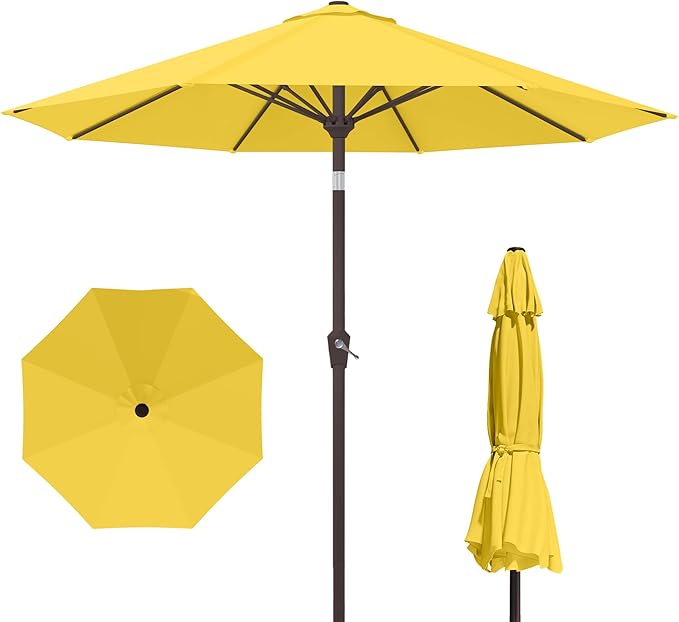 Kingdura 9FT Outdoor Patio Umbrella, Market Table Umbrella with Push Button Tilt and Crank, 8 Sturdy Fiberglass Ribs, UV Protection for Pool, Lawn, Deck, Backyard, Garden (Yellow)
