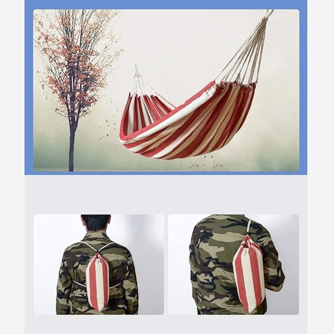 Camping Hammock Bed Portable Hammock Outdoor Hammocks Garden Home Travel Camping Swing Canvas Stripe Hang Bed Durable Hammock Swing Hamac Hammock Swing (Color : Red, Size : 200x100cm)