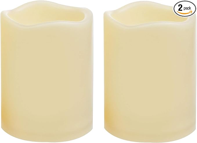 2 PCS 3" x4" Waterproof Outdoor Battery Operated Flameless LED Pillar Candles with Timer Flickering Plastic Resin Electric Decorative Light for Lantern Patio Garden Home Decor Party Wedding Decoration