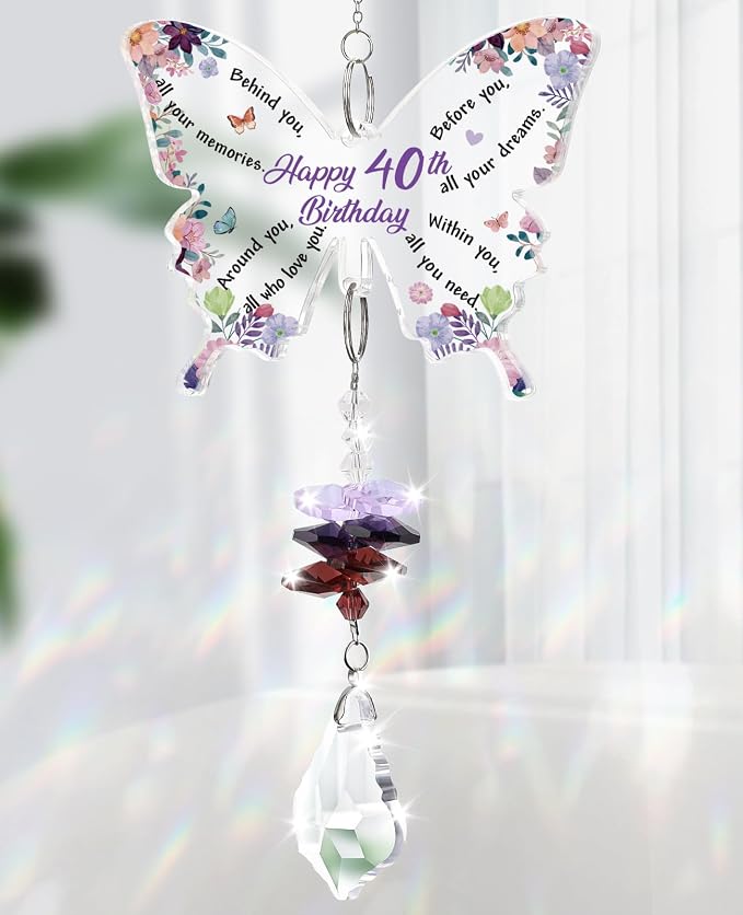 Funnli 40th Birthday Gifts Women, 40th Birthday Decorations Suncatcher | 40 Year Old Bday Gift for Friends Sister Mom Grandma Window Hangings Home Decoration, 40th Birthday Decorations for Women