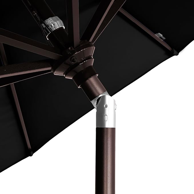 California Umbrella 5-Year-Non-Fading, 9Ft Premium Patio Umbrella, Hand-Crank, Button-Tilt, Bronze Frame, Solution Dyed Black Fabric