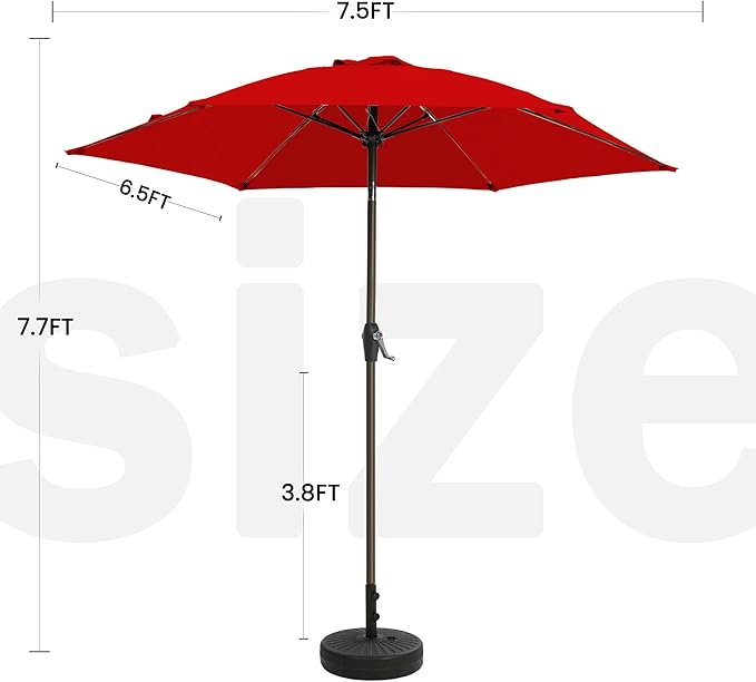 7.5FT Large Outdoor Patio Umbrella with Crank & Tilt - Durable Market Umbrella for Outdoor Patio with 6 Fiberglass Ribs for Poolside,Deck,Yard,Garden