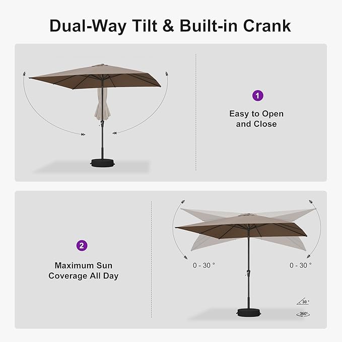 PURPLE LEAF 8' x 8' Square Patio Umbrella Outdoor Table Umbrella Aluminum Frame Market Umbrella with 8 Sturdy Ribs & Tilt for Garden Deck Lawn Pool Taupe