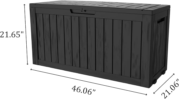 Outdoor Storage Box Waterproof with Wheels, 76 Gallon Lockable Resin Deck Box Patio Storage Bin for Pool Accessories Cushion Furniture, Garden Tools, UV-Resistant Outside Delivery Black