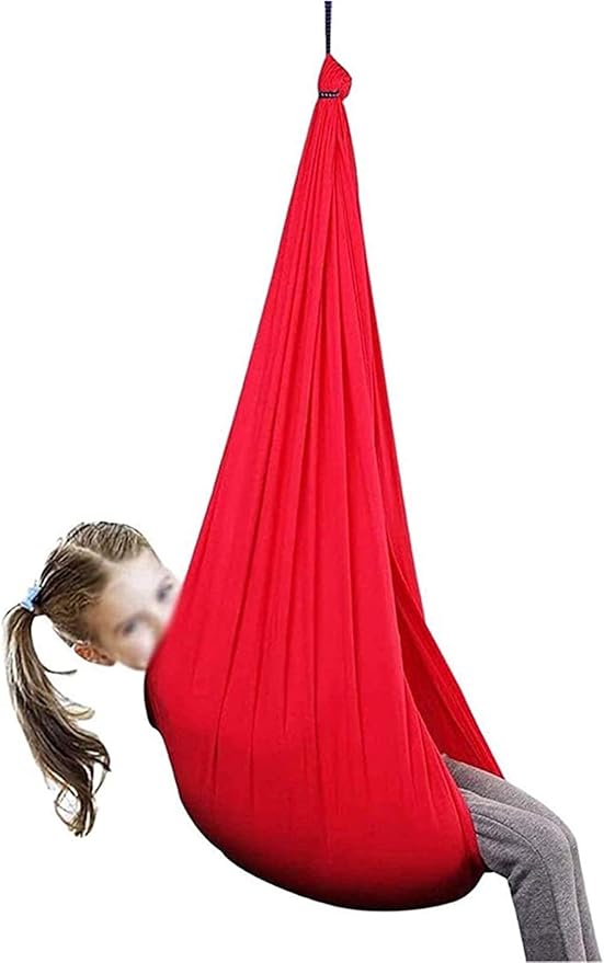 Nylon Swing Hammock Indoor Therapy Sensory Swings Cuddle Hammock with Special Needs for Children Kids Games Autistic (Color : Red, Size : 150 x 280 cm)