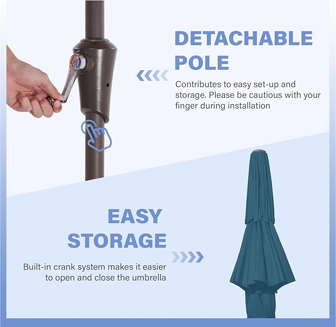 JEAREY 3 Tiers 9 FT Patio Umbrellas Outdoor Table Umbrella with Push Button Market Umbrella 8 Sturdy Ribs UV Protection Waterproof for Garden,Lake Blue