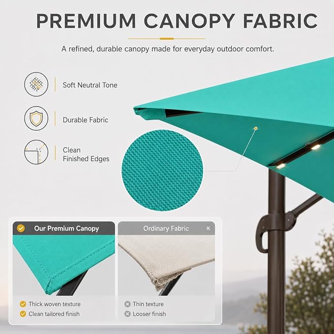 10FT Cantilever Patio Umbrella with Solar Lights, Large Outdoor 2 Tier Aluminum Offset Square Umbrellas 360 Degree Rotation for Garden Deck Pool