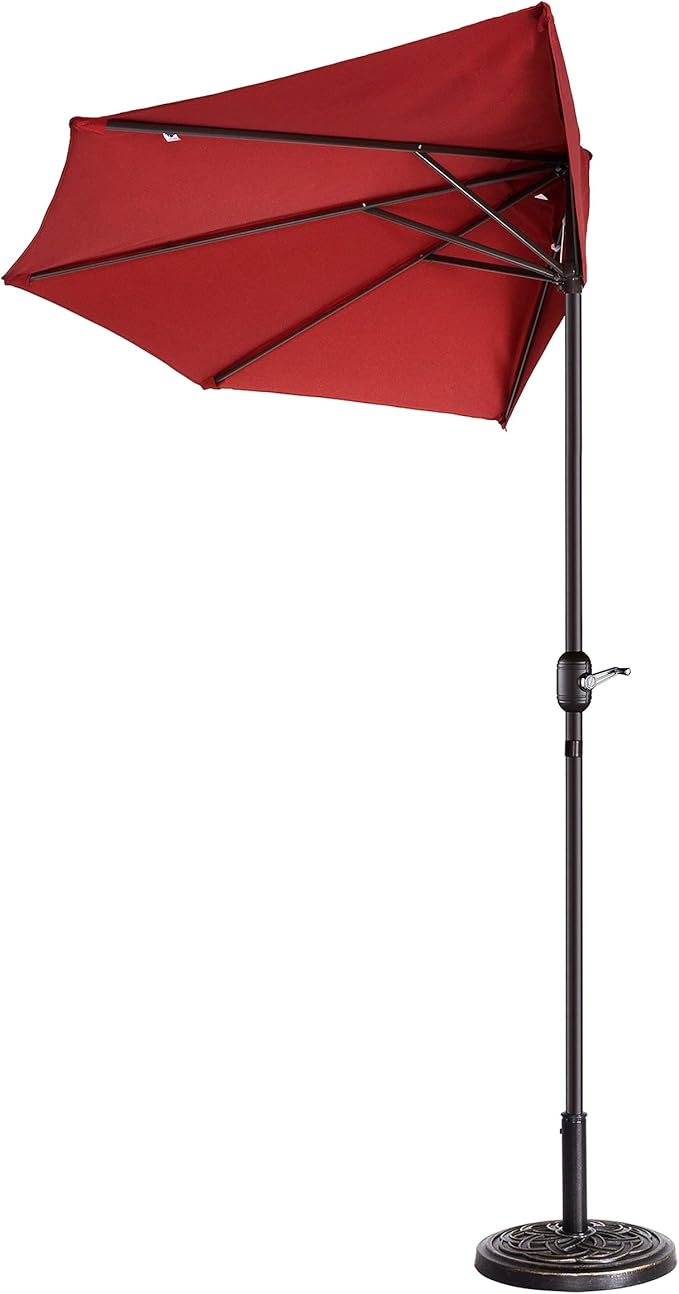 9' Outdoor Patio Half Umbrella with 5 Ribs, Fade Resistant Condo or Townhouse Umbrella by Pure Garen (Red)