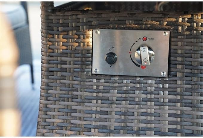 Brown Aluminum 6-Seat Patio Rectangle Firepit Dining Set with Chairs