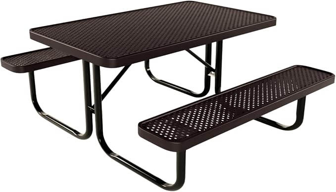 COATEDOUTDOORFURNITURE Heavy-Duty Portable Outdoor Kids Table, Punched Steel Kids Picnic Table, Commercial-Grade Picnic Table, Made in America (4ft Rectangular, Childrens, Brown)