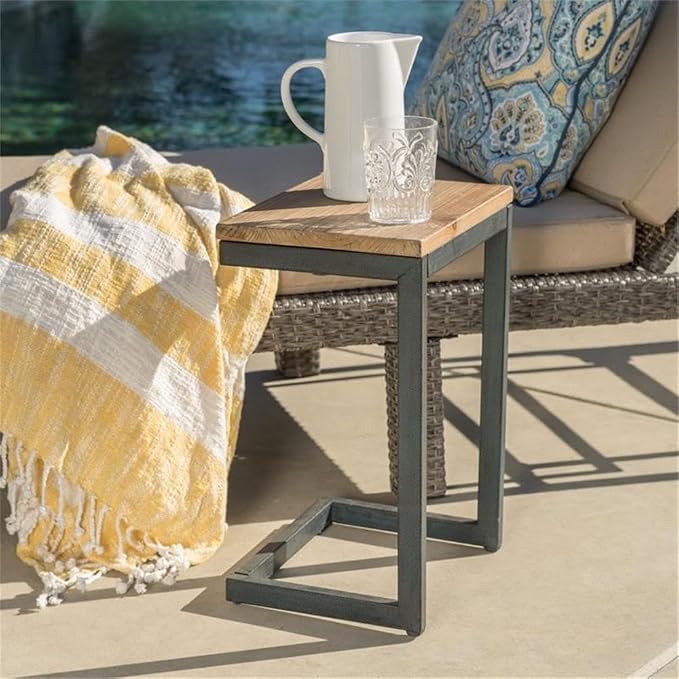 Noble House Caspian Modern Firwood Outdoor C-Shaped Table in Brown Finish