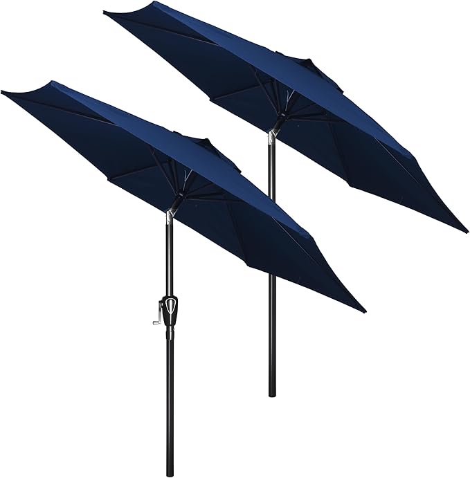 HealSmart 7.5ft Patio Umbrella with Push Button Tilt/Crank, Outdoor Table Market Yard Umbrella, 6 Sturdy Ribs for Garden, Deck, Backyard, Pool