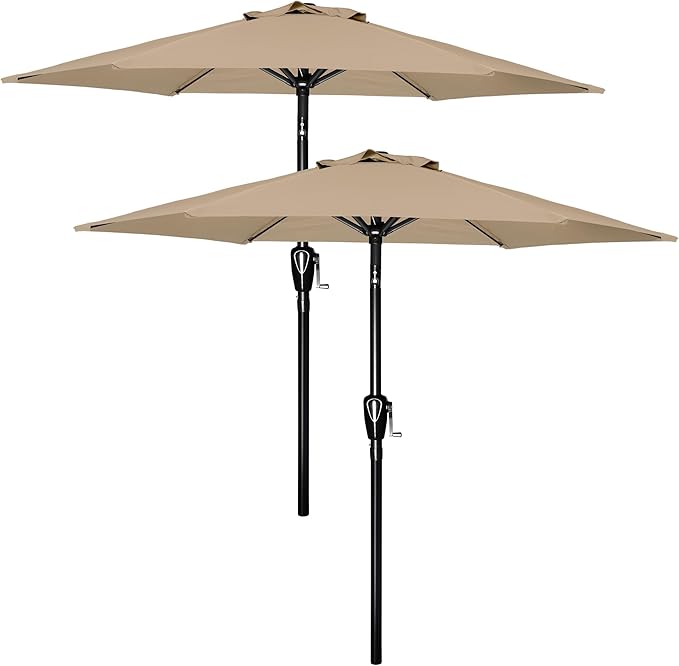 YSSOA 2 Pack 7.5' Patio Umbrella Outdoor Table Market Yard Umbrella with 6 Sturdy Ribs, Tan