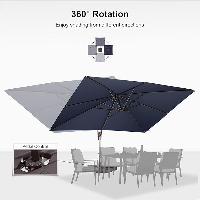 PURPLE LEAF 10' X 13' Patio Cantilever Umbrella Rectangle Umbrella Outdoor with Aluminum Offset Antique Bronze Hanging and 360° Rotation for Pool Garden Deck Patio, Navy Blue