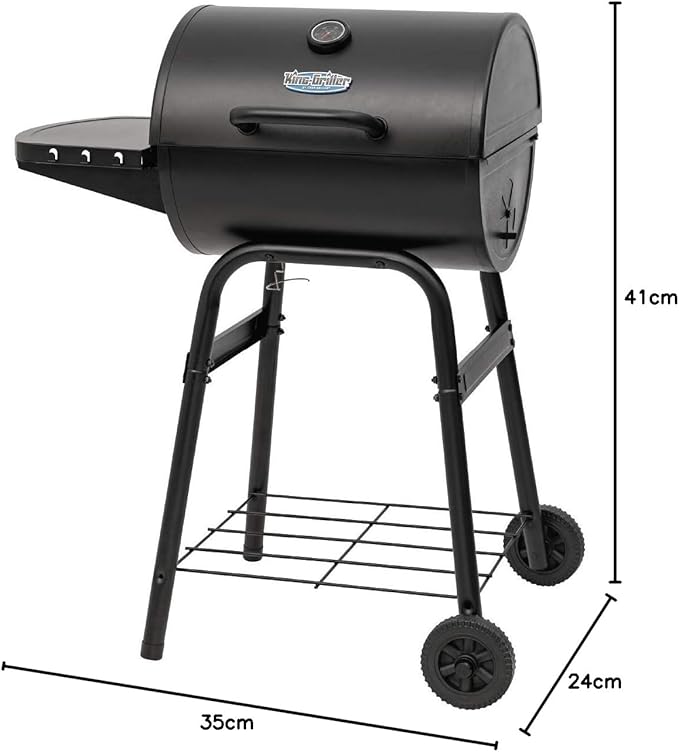 Char-Griller® King-Griller Gambler Charcoal Grill and Smoker with Damper Smoke Control, Cast Iron Grates, and Side Shelf, 315 Cooking Square Inches in Black, Model E1416